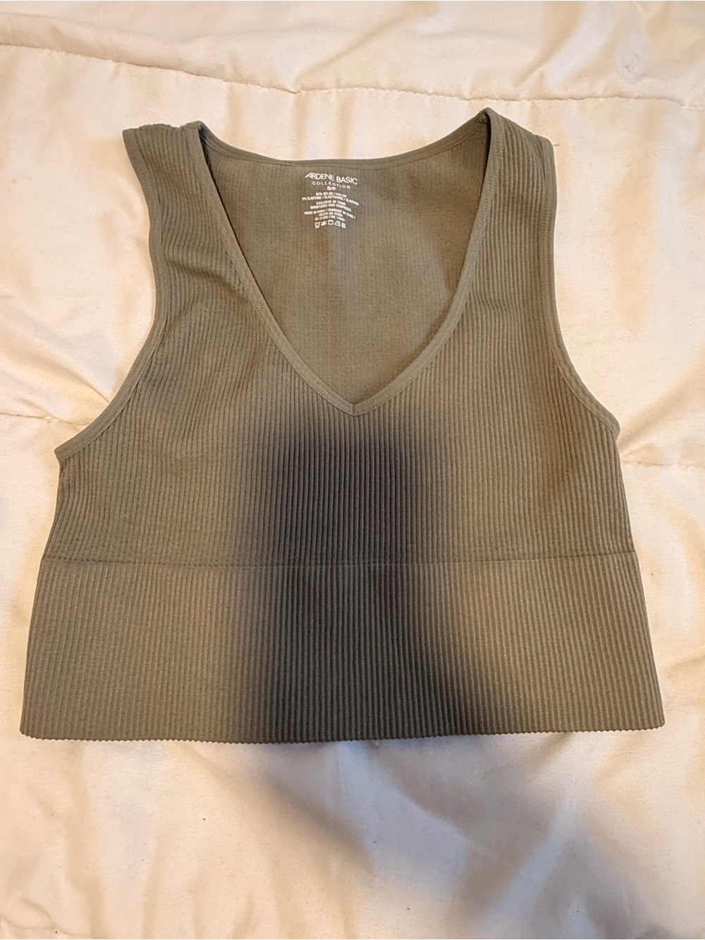 Ardene Olive Green Ribbed V-Neck Crop Tank
